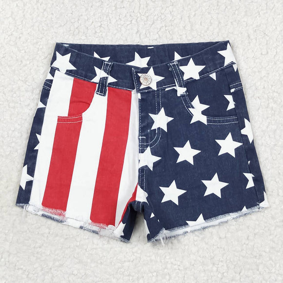 Stars Stripe Navy Denim Shorts Girls 4th of July Pant