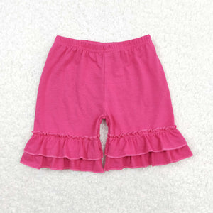 Solid Hot Pink Double Ruffles Girls Shorts