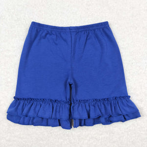 Solid Blue Double Ruffles Girls Shorts