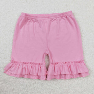 Solid Pink Double Ruffles Girls Shorts