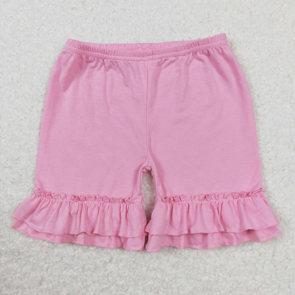 Solid Pink Double Ruffles Girls Shorts