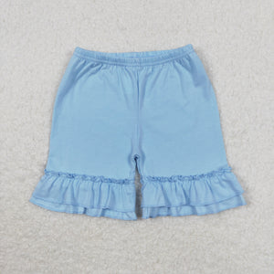 Solid Sky Blue Double Ruffles Girls Shorts