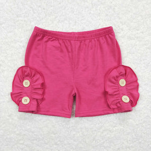 Buttons Solid Hot Pink Girls Shorts