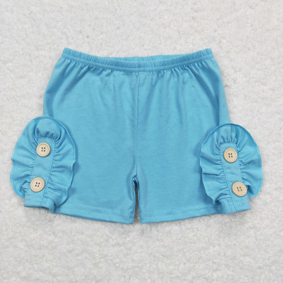 Buttons Solid Blue Girls Shorts