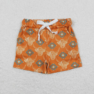 Aztec Highland Cow Orange Boys Shorts