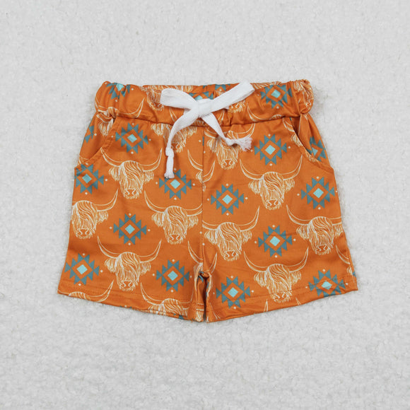 Aztec Highland Cow Orange Boys Shorts