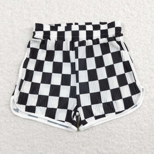 Black White Plaid Girls Shorts