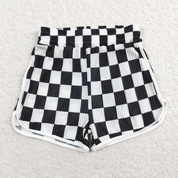 Black White Plaid Girls Shorts