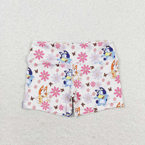 Cartoon Dogs Floral Yoga Girls Shorts