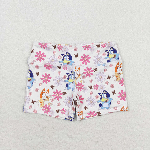 Cartoon Dogs Floral Yoga Girls Shorts