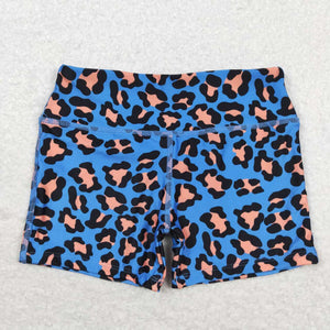 Leopard Print Blue Yoga Girls Shorts