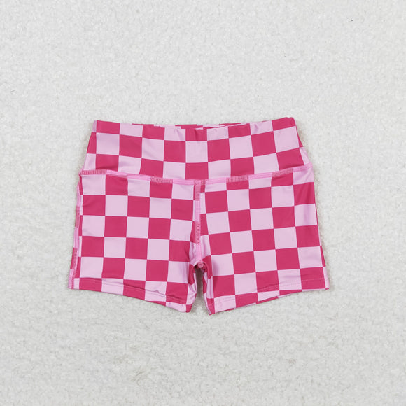 Hot Pink Plaid Yoga Girls Shorts