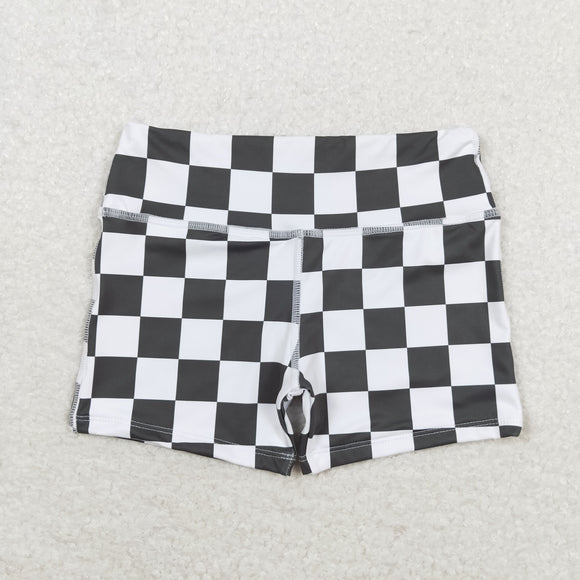 Black White Plaid Yoga Girls Shorts