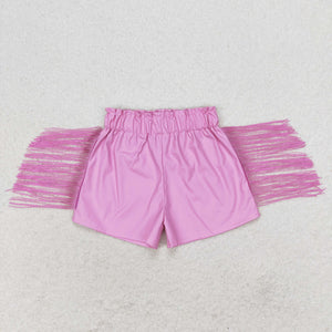 Leather Pink Tassels Girls Shorts