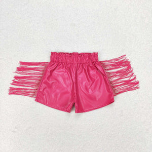 Leather Hot Pink Tassels Girls Shorts