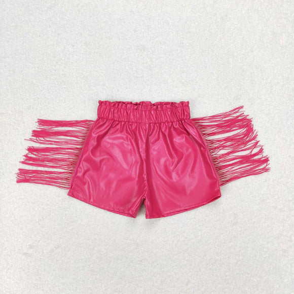 Leather Hot Pink Tassels Girls Shorts