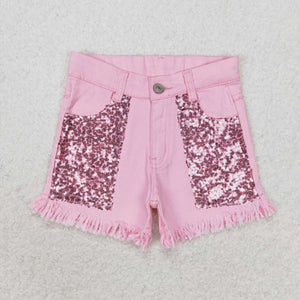 Sequins Pink Tassels Jeans Denim Shorts