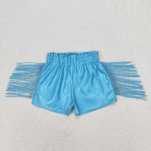 Leather Blue Tassels Girls Shorts