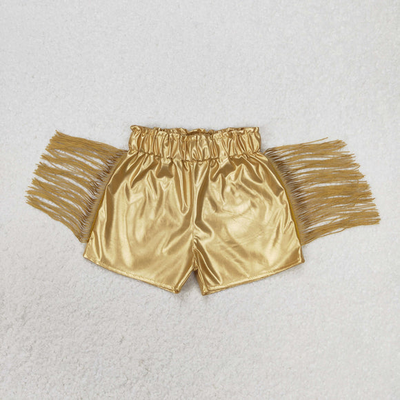 Leather Golden Tassels Girls Shorts