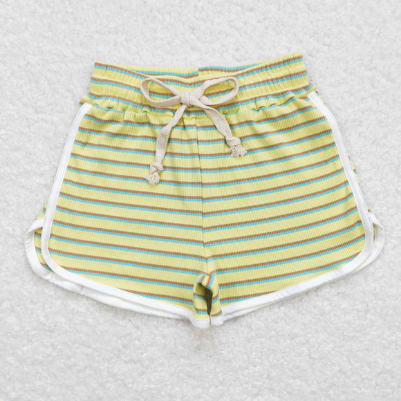 Brown Stripe Yellow Girls Shorts