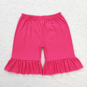 Solid Fushcia Double Ruffles Girls Shorts