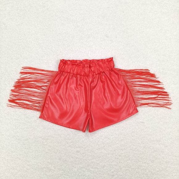 Leather Red Tassels Girls Shorts