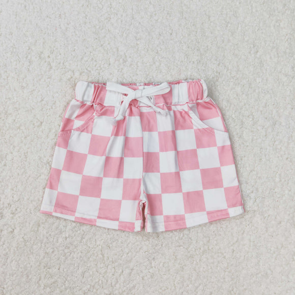 Pink White Plaid Girls Shorts
