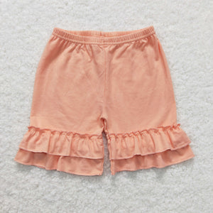 Solid Orange Double Ruffles Girls Shorts