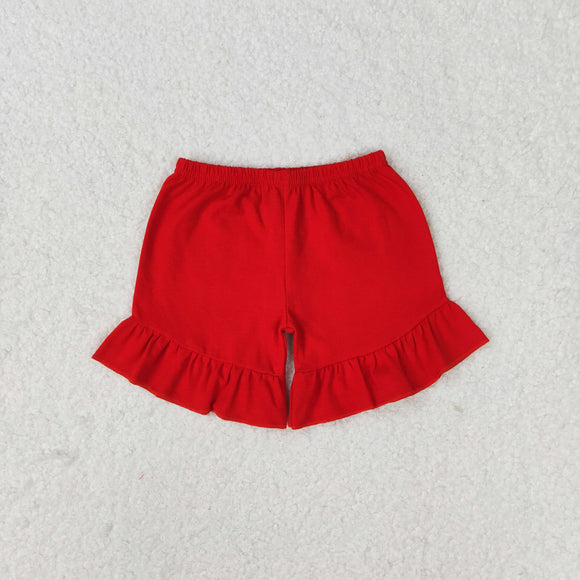 Solid Red Ruffles Girls Shorts