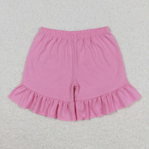 Solid Pink Ruffles Girls Shorts