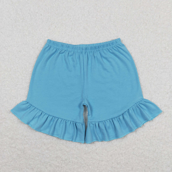 Solid Sky Blue Ruffles Girls Shorts