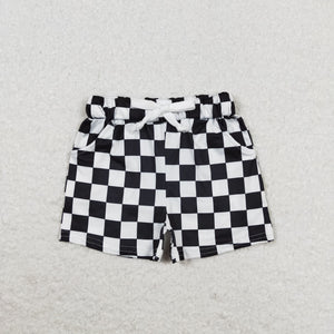 Black White Plaid Boys Shorts