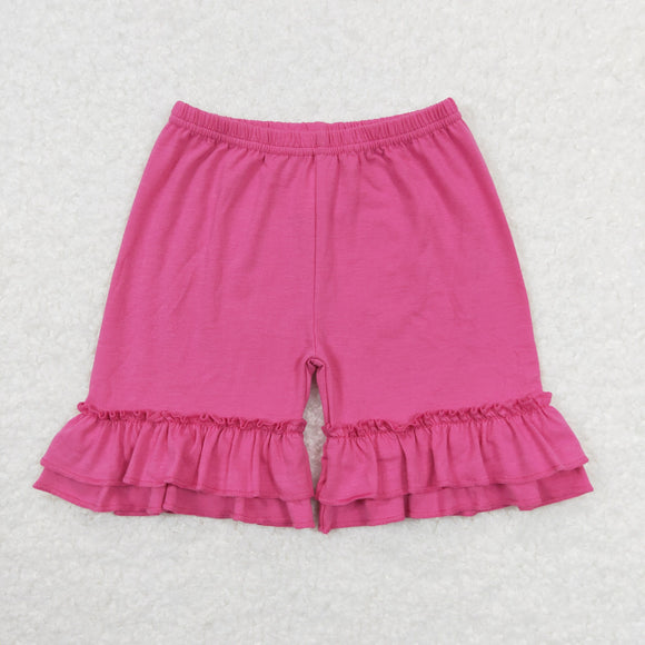 Solid Light Hot Pink Double Ruffles Girls Shorts