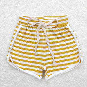 Yellow White Stripes Girls Sports Shorts