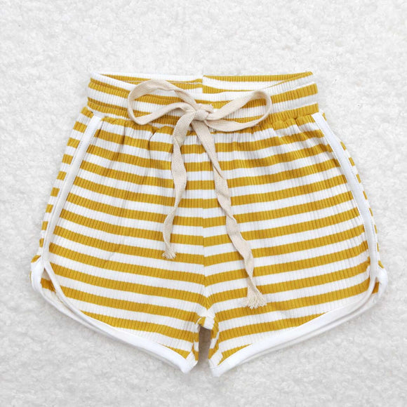 Yellow White Stripes Girls Sports Shorts