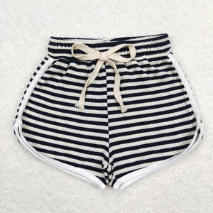 BlackWhite Stripes Girls Waffle Shorts