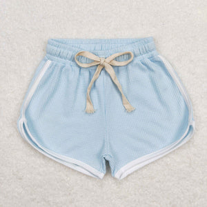 Solid Light Blue Girls Waffle Shorts