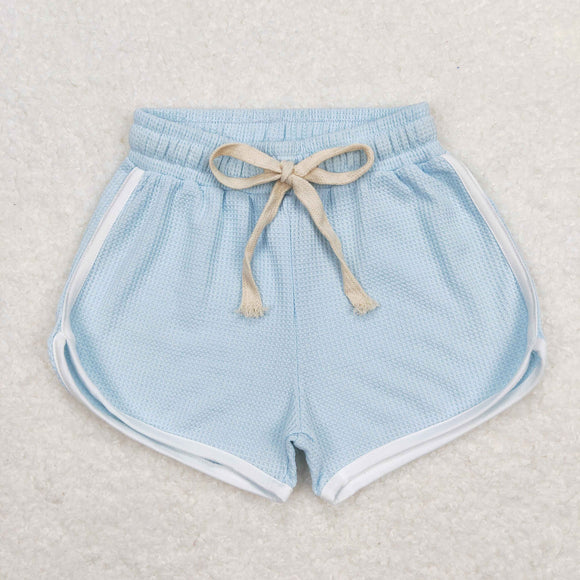 Solid Light Blue Girls Waffle Shorts