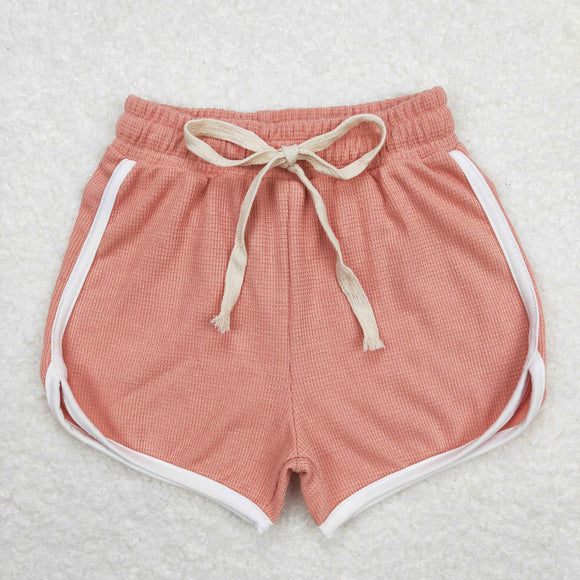 Solid Pastel Orange Girls Waffle Shorts