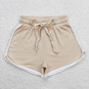 Solid Beige Girls Sports Shorts