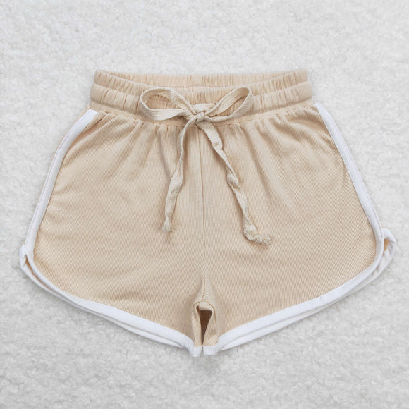 Solid Beige Girls Sports Shorts