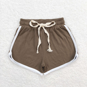 Solid Dark Brown Girls Sports Shorts