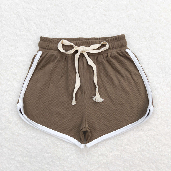 Solid Dark Brown Girls Sports Shorts