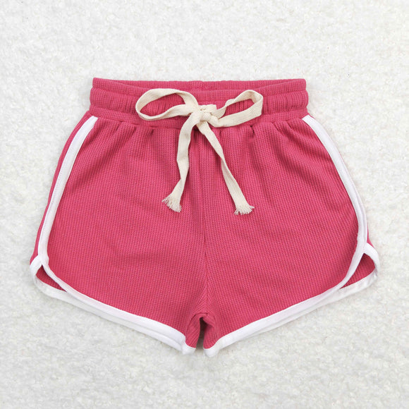 Solid Plum Red Girls Waffle Shorts