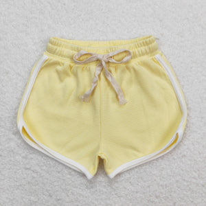 Solid Yellow Girls Waffle Shorts