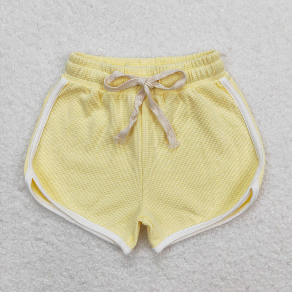 Solid Yellow Girls Waffle Shorts