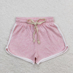 Solid Pink White Girls Waffle Shorts
