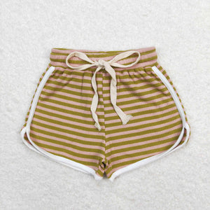 Solid Stripe Pink Green Girls Sports Shorts