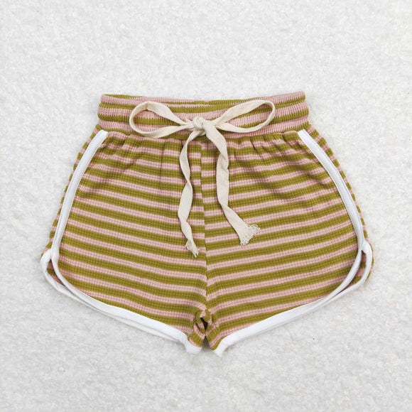 Solid Stripe Pink Green Girls Sports Shorts