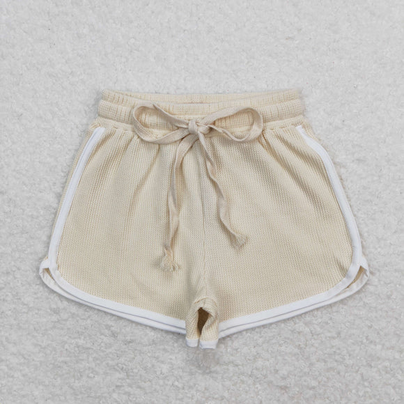 Solid Beige Girls Waffle Shorts